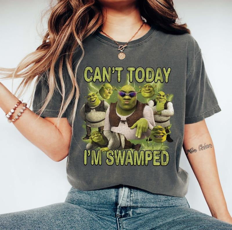 Comfort Colors Can't Today I'm Swamped Shirt, Funny Shrek Trending Shirt, Shrek Face Meme Tee, Shrek Tee, Fiona and Shrek...