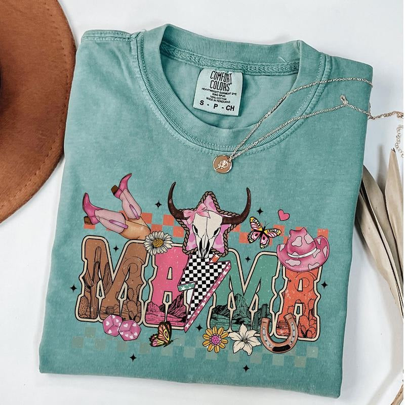 Comfort Colors Checkered Howdy Mama Shirt, Western Mama T-Shirt, Cowgirl Mama Shirt, Western Mom Tee, New Mom Gift Hoodie...