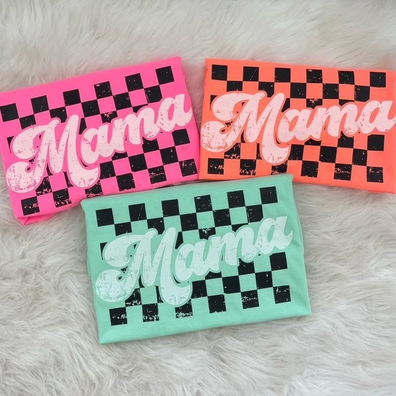 Comfort Colors Checkered Mama Comfort Color Mother's Day T-Shirt Womenswear Fashion Tops Hoodie Sweatshirt