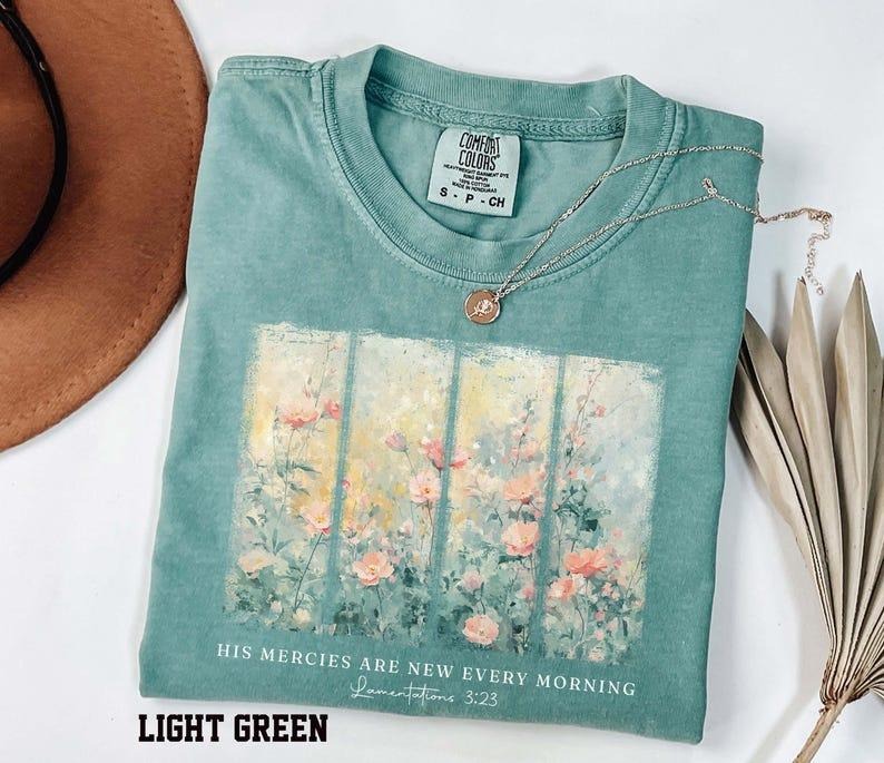 Comfort Colors Christian Shirt His Mercies Are New Every Morning Bible Verse Shirt, Religious Women Gift, Floral Jesus Shirt, Faith Christian, Tops, Womenswear