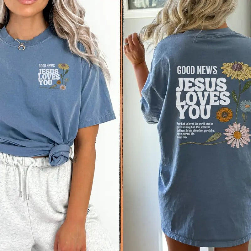 Comfort Colors Christian Shirt Jesus Loves You Shirt John 3 16 Shirt Vintage Faith Based T-shirt Christian Shirts Bible...