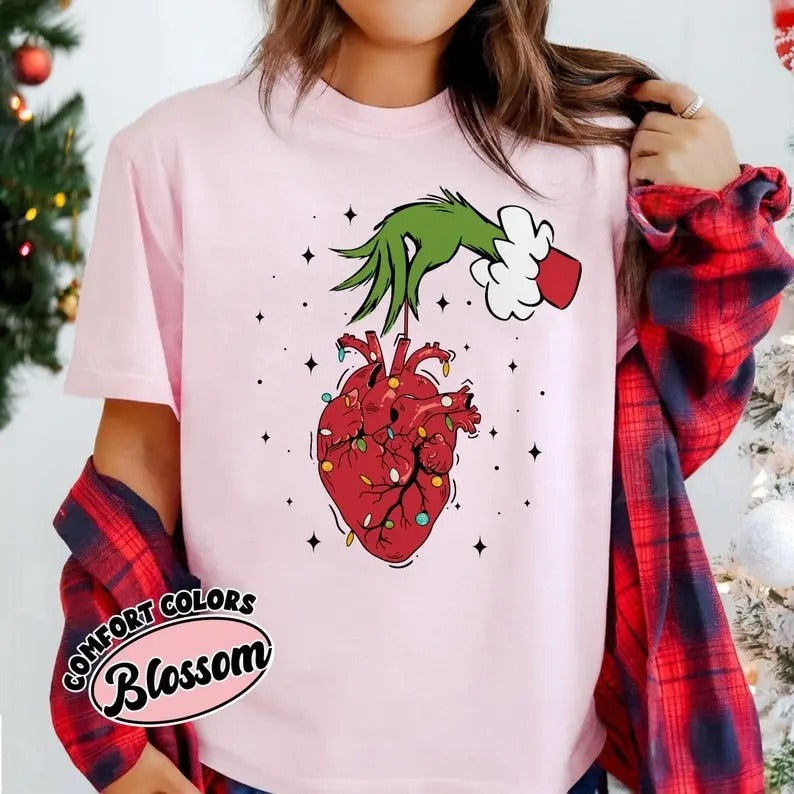 Comfort Colors Christmas Cardiac Nurse Shirt, Heart Anatomy Christmas T Shirt, Tachy Christmas ICU Nurse Tee, Funny...