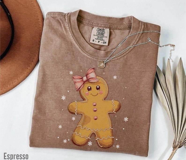 Comfort Colors Christmas Gingerbread Bow Tshirt, Gingerbread Woman T-shirt, Christmas Tee For Women, Christmas Coquette...