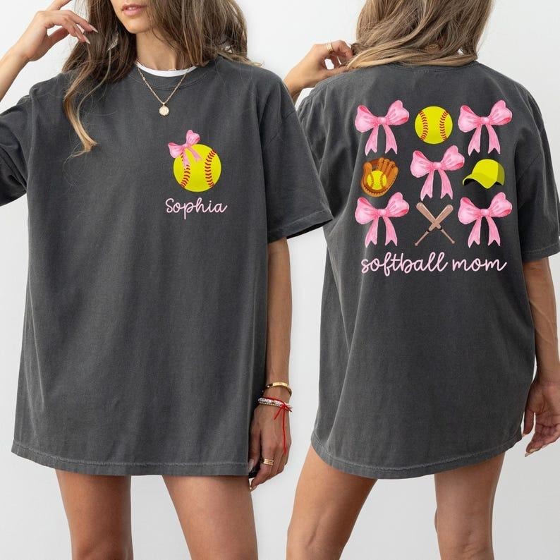 Comfort Colors Custom Softball Mom Shirt, Coquette Softball Tee, Custom Softball Mama Tee, Mothers Day Gift, Game Day...