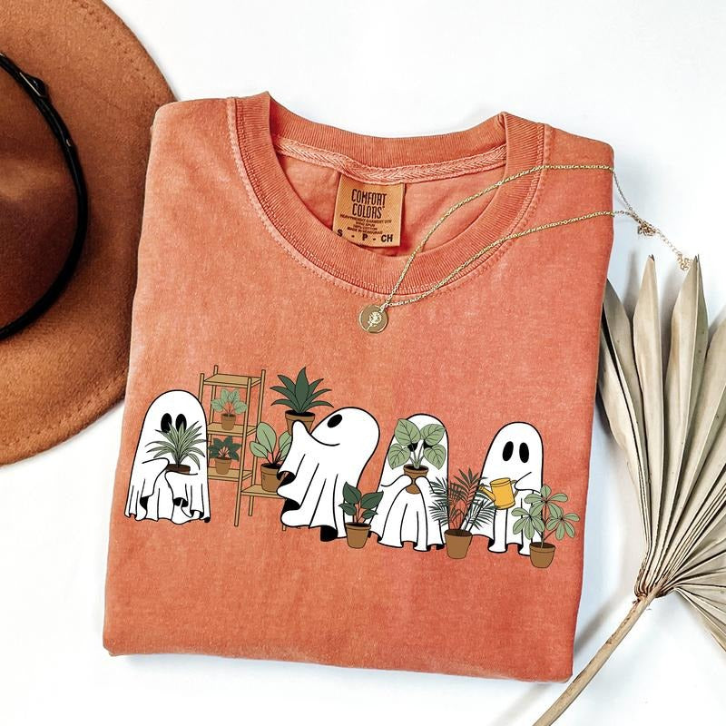 Comfort Colors Cute Plant Ghost Shirt, Plant Lover Ghost Shirt, Womens Halloween Shirt, Floral Halloween Gift, Spooky...