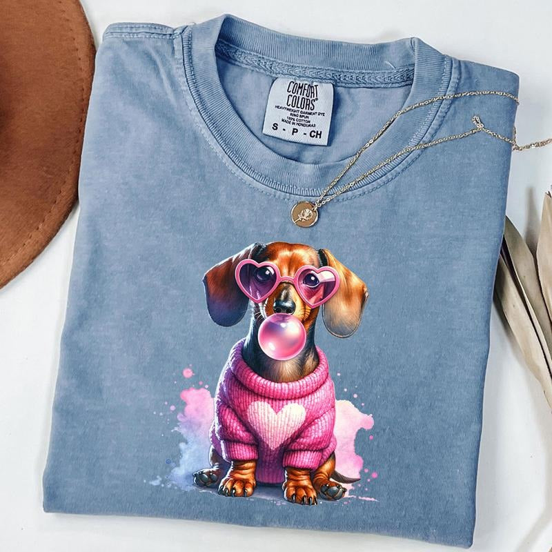 Comfort Colors Dachshund Bubblegum Shirt, Sausage Dog T-Shirt, Funny Dog Shirt, Unisex T-Shirt Hoodie Sweatshirt