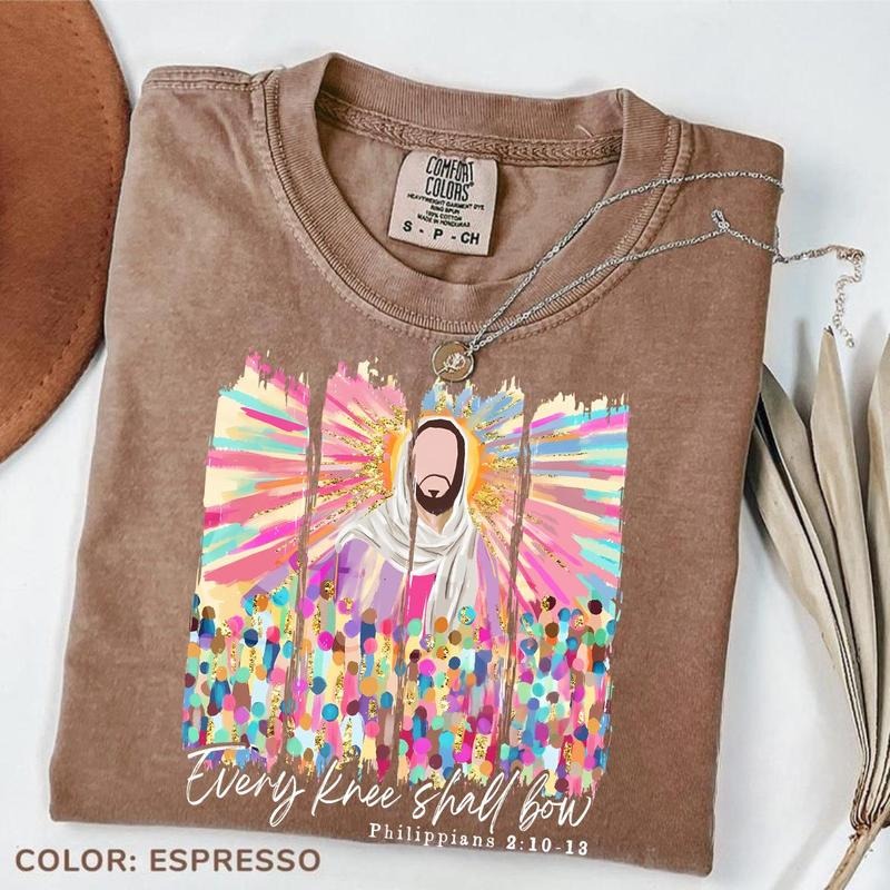 Comfort Colors Every Knee Shall Bow Shirt Christian Faith Tee Jesus Bible Verse T-Shirt God is Good Unisex Tee Religious...