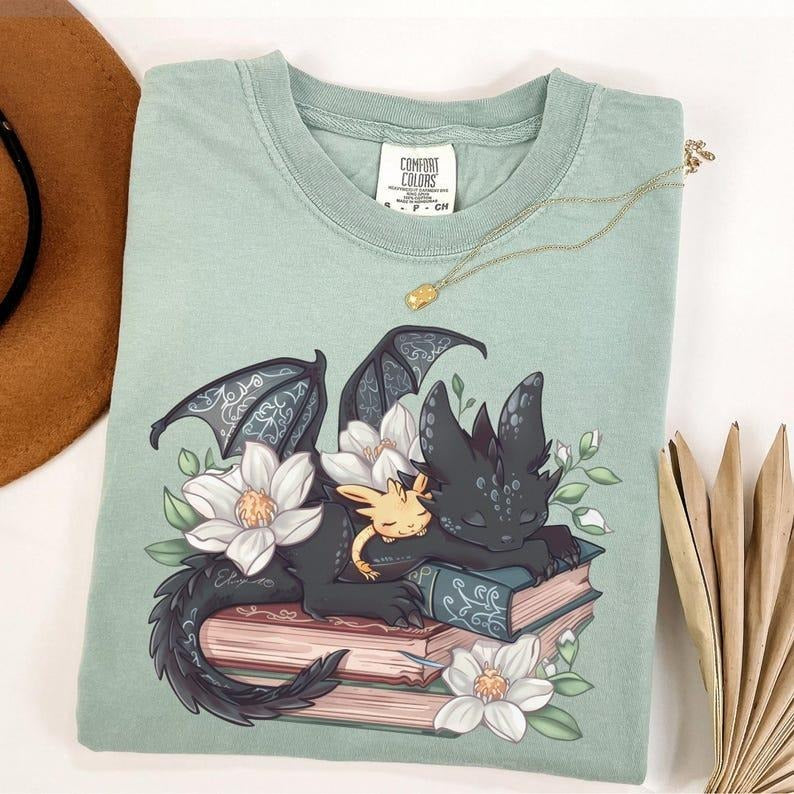 Comfort Colors Fantasy Book Dragon Shirt, Fantasy Dragon Book Lover Shirt, Wingspan Bookish Shirt, Booktok Merch, Book...