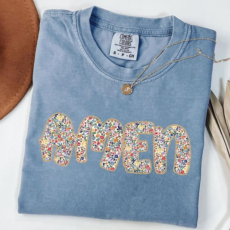 Comfort Colors Floral Glitter Amen Shirt, Amen Shirt, Preppy Easter T-shirt, Christian Gift, Spring Bible Verse Tee...
