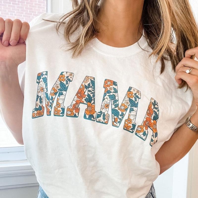 Comfort Colors Floral MAMA Graphic Art T-Shirt, Summer MAMA Crewneck Tee, Gift for Mom Cotton Fabric Fit Hoodie Sweatshirt