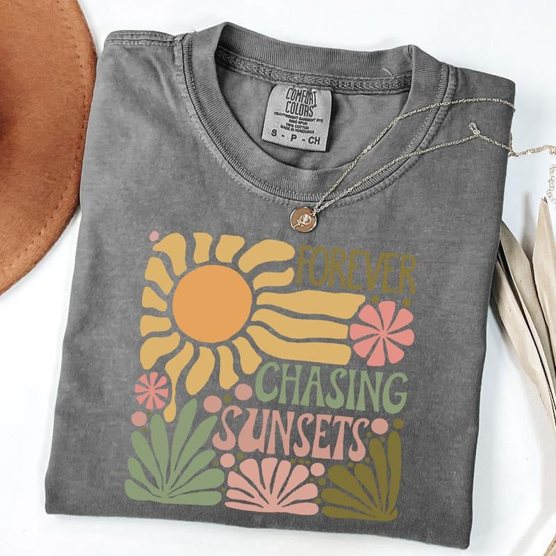 Comfort Colors Forever Chasing Sunset T-Shirt, Bobo Floral Tee, Retro Summer Tshirt, Beach Shirt Hoodie Sweatshirt