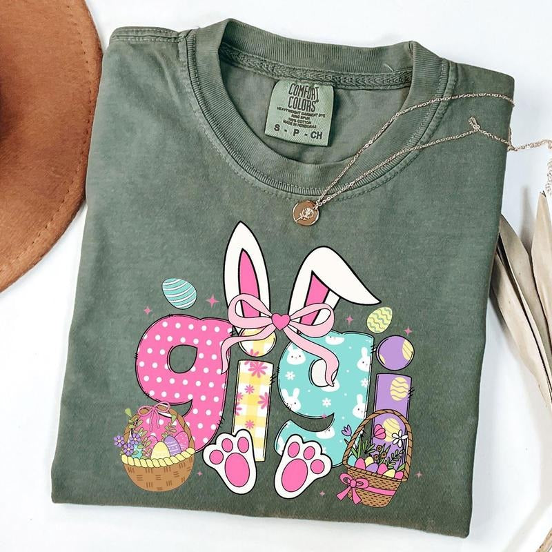 Comfort Colors Gigi Bunny Shirt, Easter Bunny Grandma Shirt, Gigi Shirt for Easter Day Hoodie Sweatshirt | PrintMintTees.com