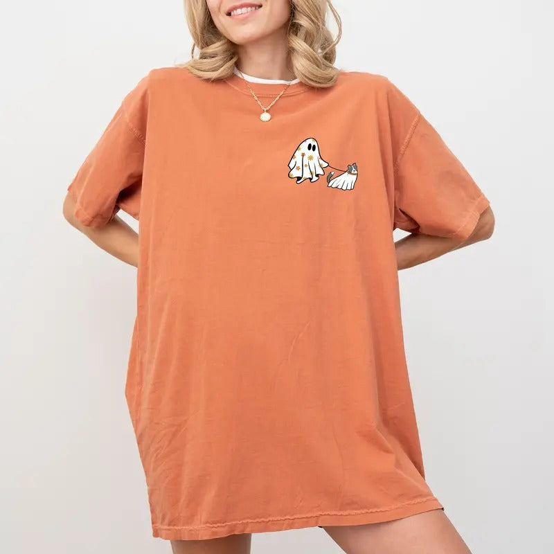 Comfort Colors Halloween Ghost Dog Shirt Funny Boo Dog Dog Lover Halloween Cute Dog Shirt Dog Mom Fall Ghost Printed Spooky Season Tops Casual Womenswear Soft Cotton Fabric Relaxed Fit Chic T-Shirts, Hoodie, Sweatshirt