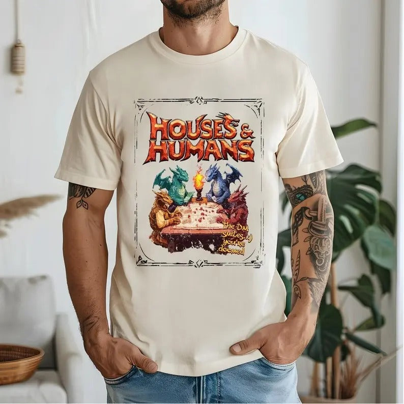 Comfort Colors Houses and Humans D&D Shirt, Dungeons and Dragons Gift Tee, Vintage Retro 90s Joke D and D T-shirt Hoodie...