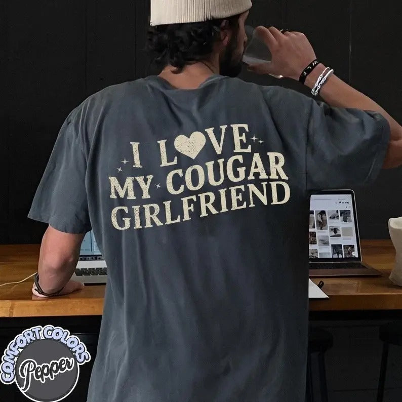 Comfort Colors I Love My Cougar Girlfriend Shirt, Boyfriend Gift, I Love My Girlfriend Tee, I Heart My Cougar Shirt,...