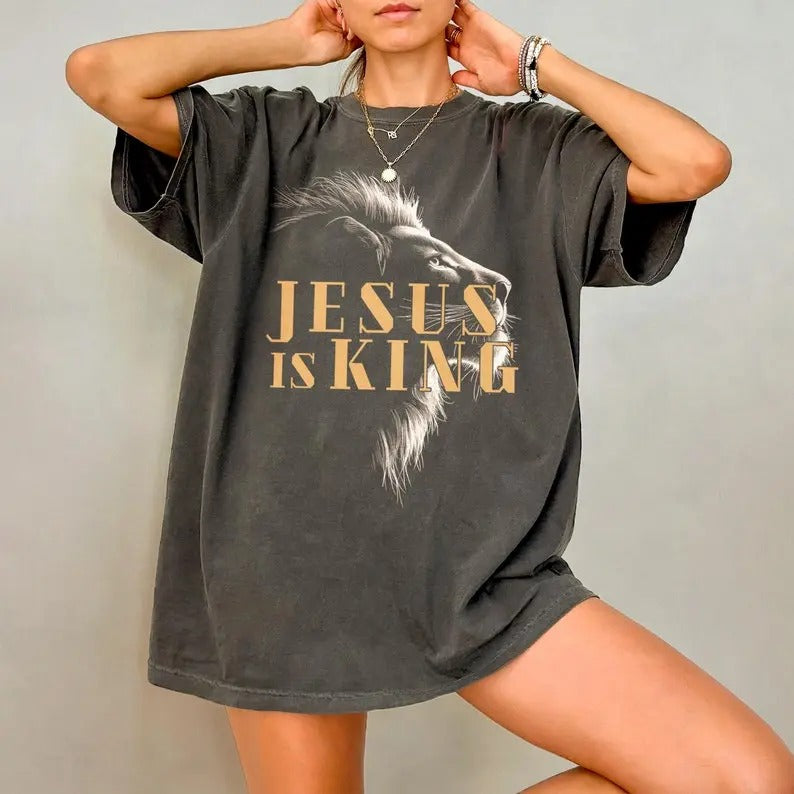 Comfort Colors Jesus Is King Shirt - Christianity Comfort Colors T-Shirt, Christian Lion Graphic Tee, Bible Verse T...