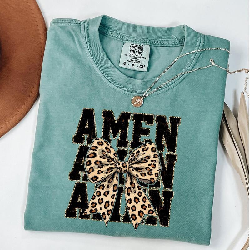 Comfort Colors Leopard Amen Shirt, Leopard Coquetee Bow Shirt, Faith-Based Shirt, Religious T-Shirt, Bible Verse, Unisex...