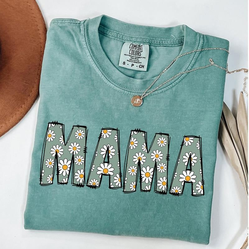Comfort Colors Mama Daisy Shirt, Mama Floral T-Shirt, Daisy Mom Shirt, Mommy Mama Flower Tee, Mother's Day Gift, New Mom...