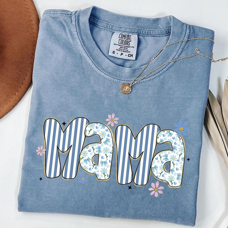 Comfort Colors Mama Floral Shirt, Blue Floral Mama Tee, Preppy Mama T-Shirt, Mothers Day Gift Hoodie Sweatshirt