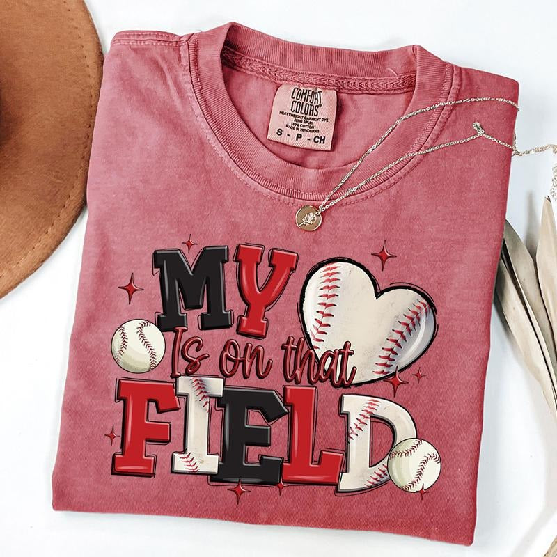 Comfort Colors My Heart Is on That Field Shirt, Baseball Mama Shirt, Baseball Mom Life T-shirt Hoodie Sweatshirt