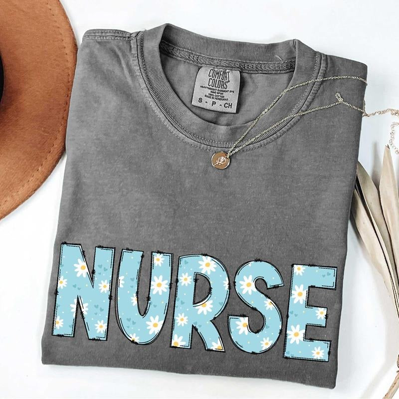 Comfort Colors Nurse Shirt, Nurse Daisy Shirt, Rn, Or, Er, School Nurse, Medical School Tee Cotton Menswear Hoodie Sweatshirt