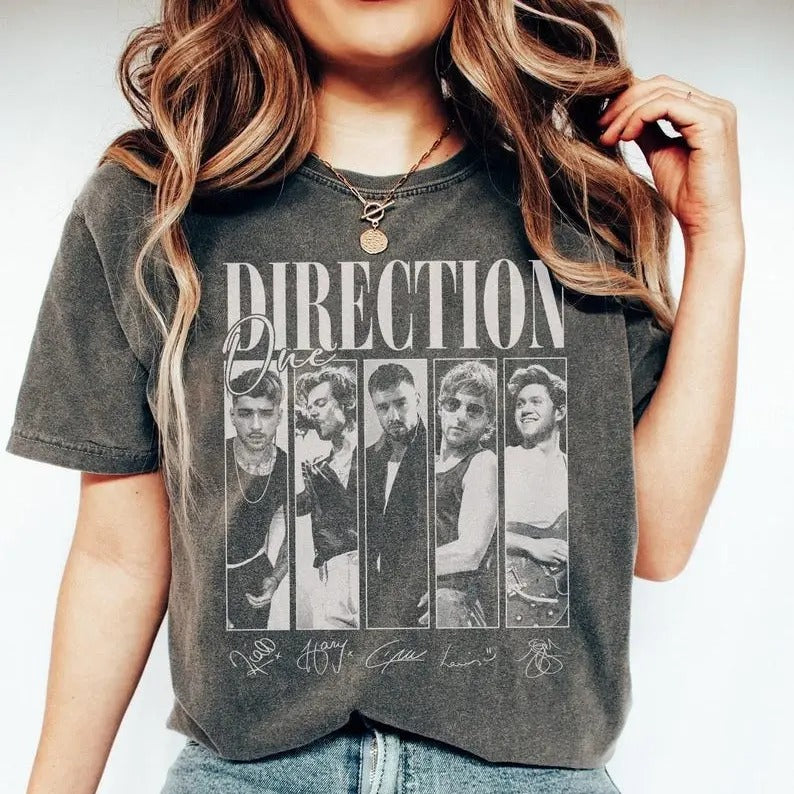 Comfort Colors One Direction Pop Music Shirt, Retro Direction Music Album Shirt, One Direction Member's Signature Shirt,...