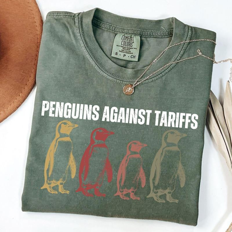Comfort Colors Penguins Against Tariffs Shirt, Retro Penguin Lovers Lovers , We Stand With The Penguin Gift for...