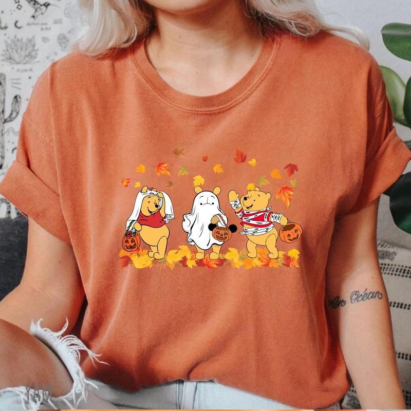 Comfort Colors Pooh Halloween Shirt Cute Fall Shirt Pooh Autumn Shirt Spooky Season Shirt T-Shirts, Hoodie, Sweatshirt