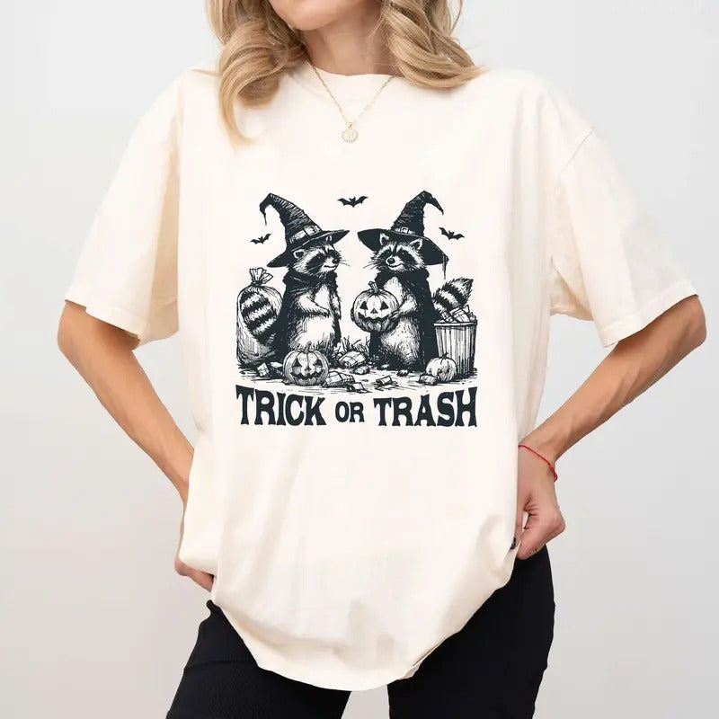 Comfort Colors Raccoon Trick or Trash Halloween Shirt, Vintage Raccoon Shirt, Sarcastic T-Shirt, Raccoon Halloween Gifts...