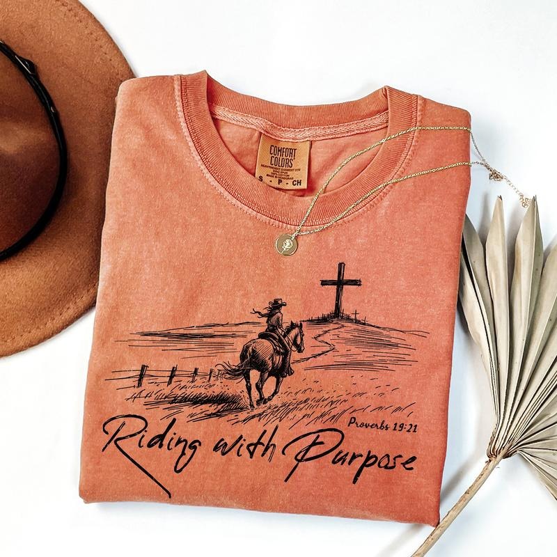 Comfort Colors Religious Shirt, Riding with Purpose Shirt, Christian T-Shirt, Western Graphic Tee Hoodie Sweatshirt