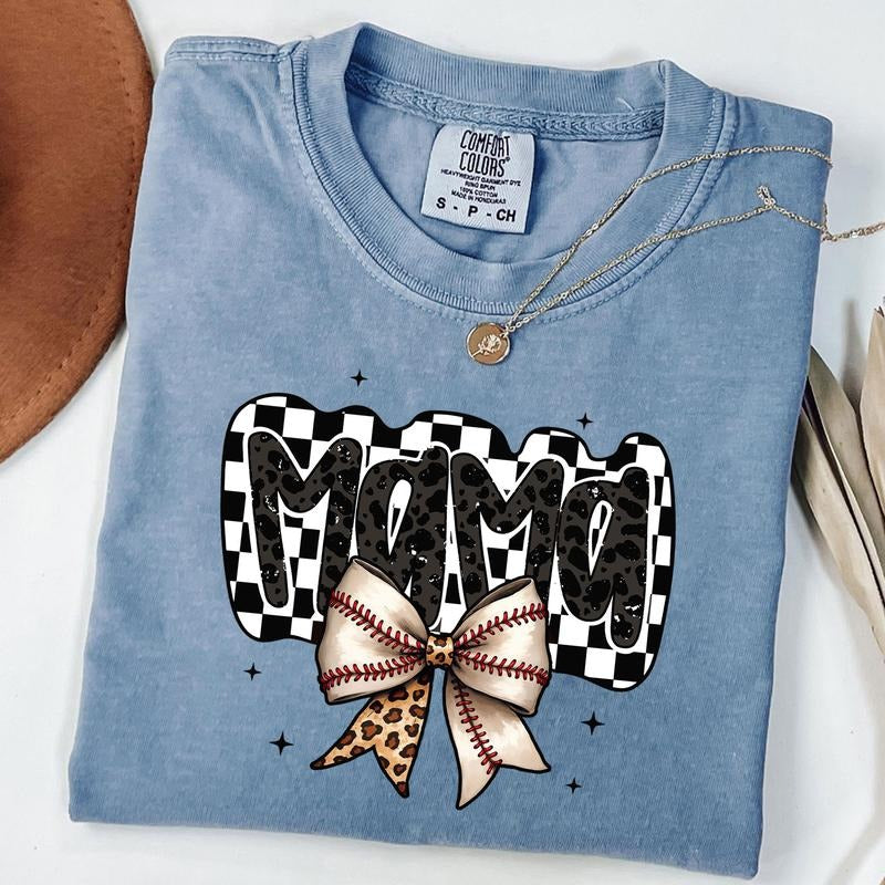 Comfort Colors Retro Baseball Mama Shirt, Baseball Coquette Shirt, Game Day Baseball Bow T-shirt, Checkered Mama Tee,...