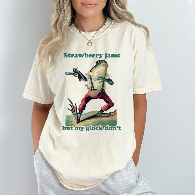 Comfort Colors Retro Meme Shirt Strawberry Jams But My Pew Pew Don'T Funny Frog Raccoon Shirt Funny Meme Sarcastic Y2K Shirtstyle{N002}2 T-Shirts, Hoodie, Sweatshirt
