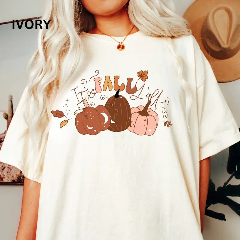 Comfort Colors Shirt, Comfort Colors Fall Shirt, It's Fall Y'all Pumpkin Shirt, Halloween Graphic Shirt,Casual Shirt...