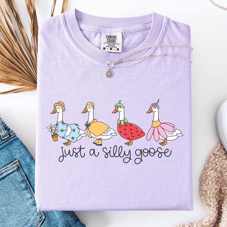 Comfort Colors Silly Goose On The Loose Shirt, Silly Goose Tshirt, Funny Graphic Tee, Cute Goose Easter T-Shirt Hoodie...