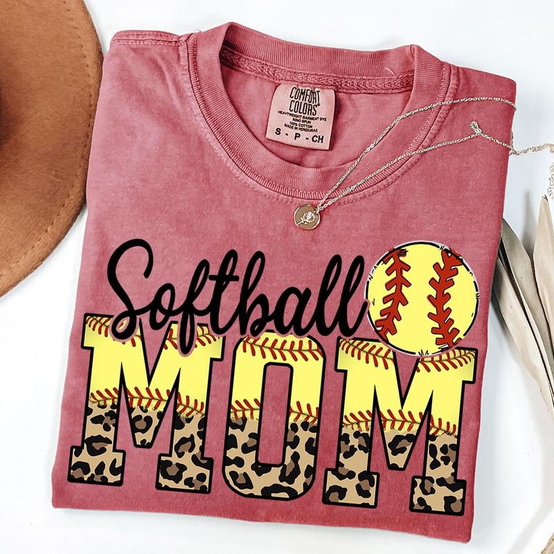 Comfort Colors Softball Mom Shirt, Leopard Mom T-Shirt, Game Day Mom Shirt, Leopard Softball Tee, Mother's Day Gift,...