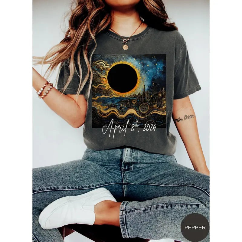 Comfort Colors Solar Eclipse Shirt 2024 Total Solar Eclipse Tshirt Aesthetic April 8th 2024 Shirt Celestial Tee Artistic...