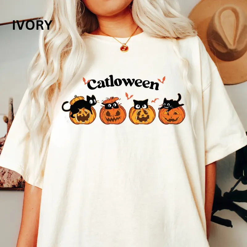 Comfort Colors Spooky Shirt, Halloween Cat Shirt, Catloween Shirt, Cats Shirt, Cat Mom, Comfort Colors Halloween Shirt,...
