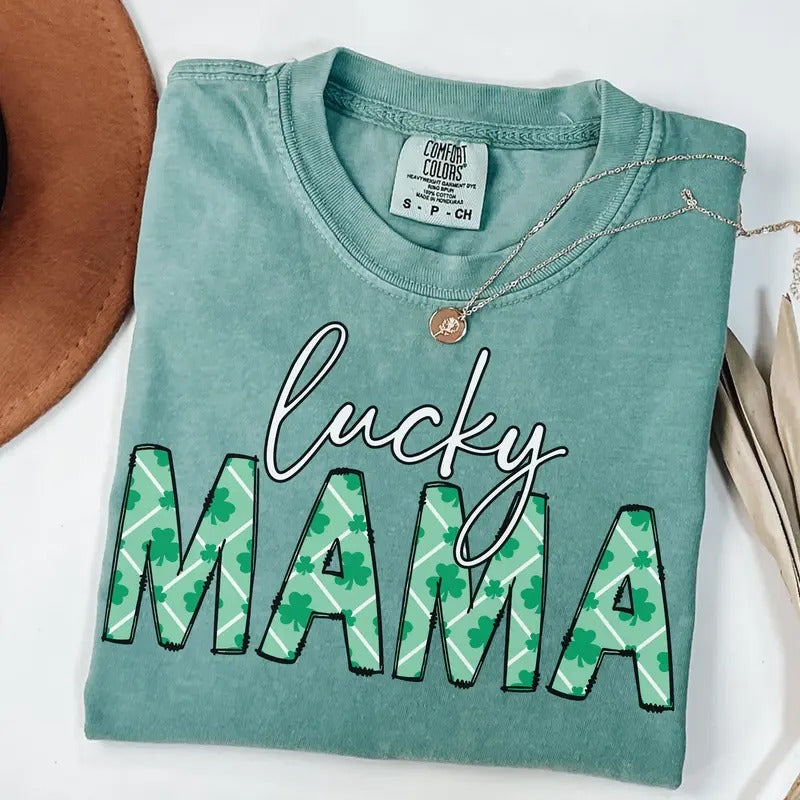 Comfort Colors St. Patrick'S Day Mom Shirt Lucky Mama Mom Shamrock Mom Shirt Mom T-Shirts, Hoodie, Sweatshirt