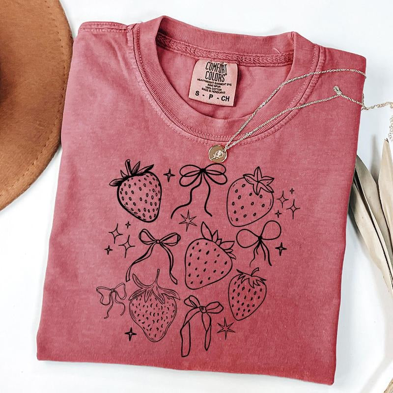 Comfort Colors Strawberry Bow Tee, Strawberry Festival T-Shirt, Summer Vibes Shirt, Strawberry Lover Gift Hoodie Sweatshirt