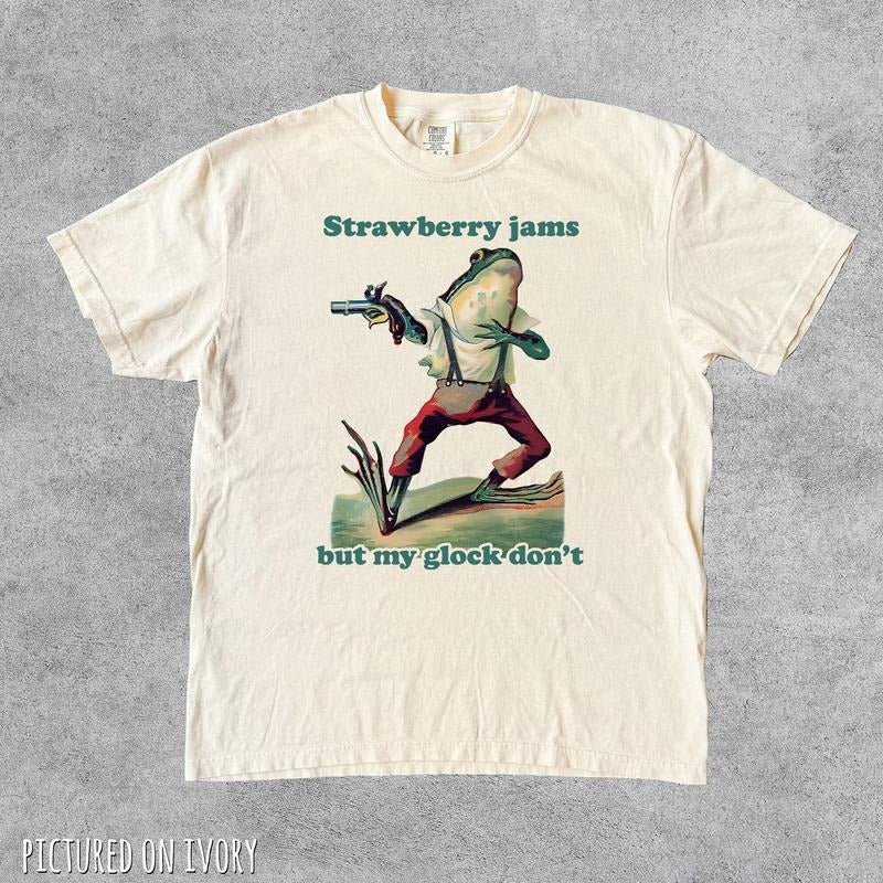 Comfort Colors Strawberry Jams But My Glock Don't Shirt , Funny Frog Meme Shirt, Funny Frog Shirt, Funny Meme Shirt...
