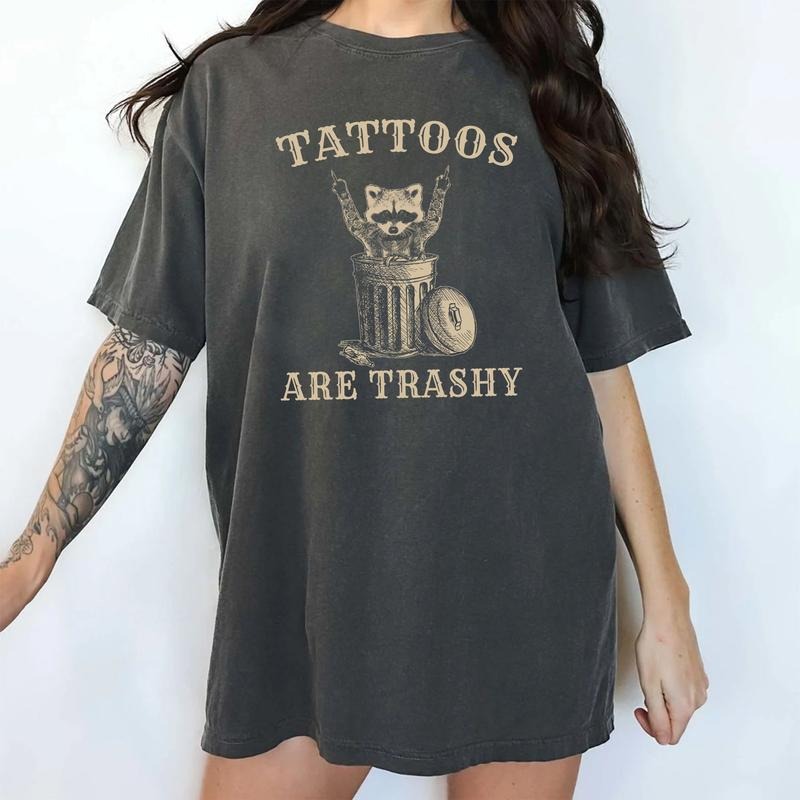 Comfort Colors Tattoos Are Trashy Raccoon Shirt, Retro Tattoos Are Trashy Tee, Tattoos Are Stupid Tee, Funny Gift For...