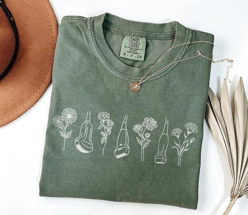 Comfort Colors Ultrasound Technologist Shirt, Minimalist Sonographer T-Shirt Gift, Spring Wildflowers Tee, Sonography...