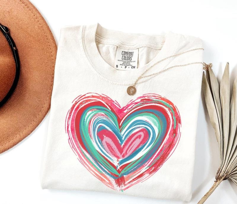 Comfort Colors Valentines Day Heart Shirt, Brushstroke Heart Shirt, Valentine's Day Tee, Coquette Valentine Shirt, Womens...
