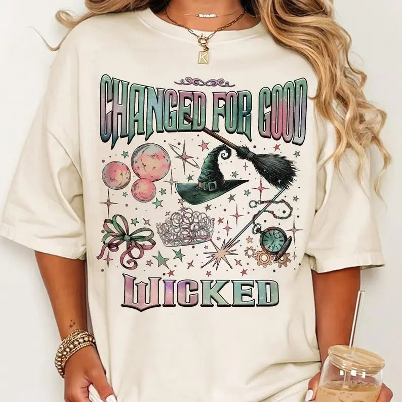 Comfort Colors Wicked Change For Good Shirt, Defy Gravity Broomstick Magic Wand, Wicked Musical Fan Gift, Wizard Movie...