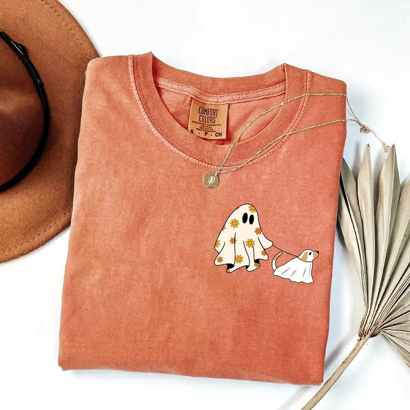 Comfort Colors Сute Ghost Dog Shirt, Dog Lovers Halloween Gift, Halloween Dog Shirt, Spooky Season, Womens Halloween...
