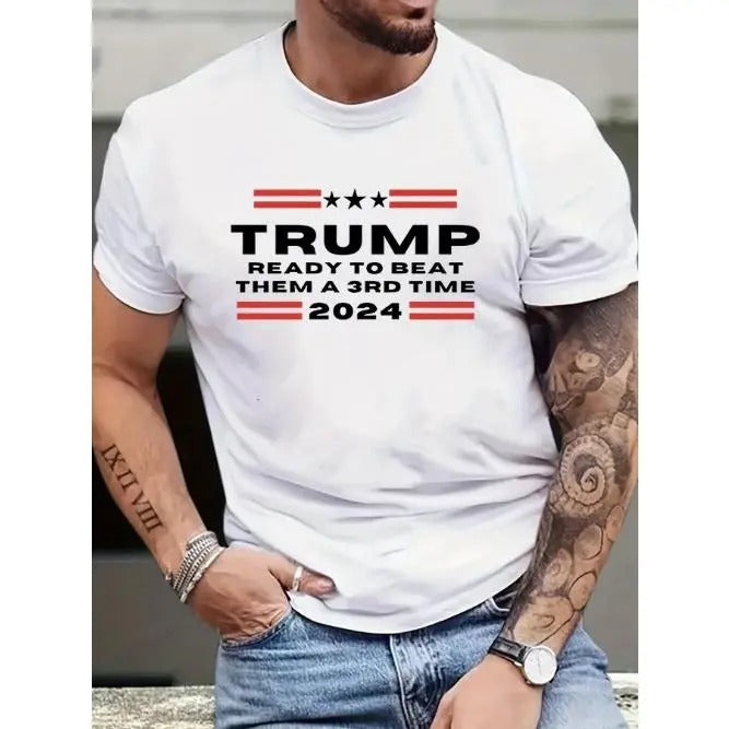 Comfortable and breathable high-quality men's round neck T-shirt, round neck TRUMP print men's fashion summer short...