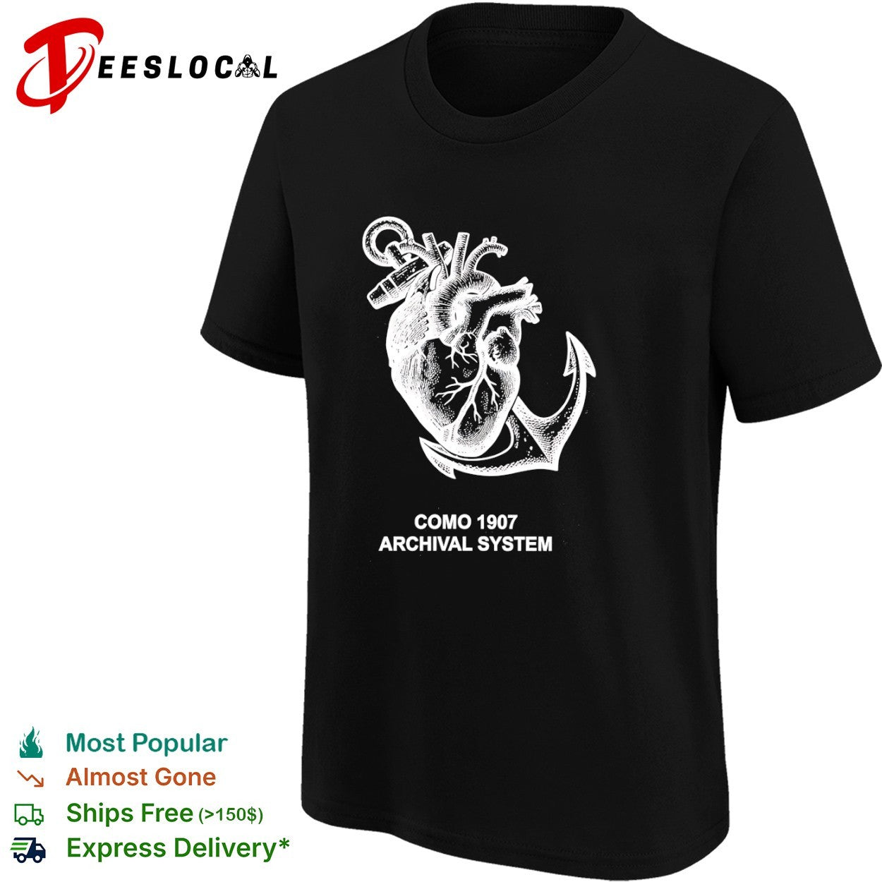 Como 1907 Archival System Anatomical Heart Anchor Nautical Maritime Symbol shirt