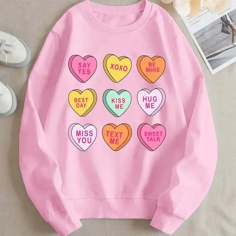 Conversation Hearts Valentine's Day Sweatshirt For Girls & Women, Valentine's Day Party Crewneck, MatchingValentine's Day...