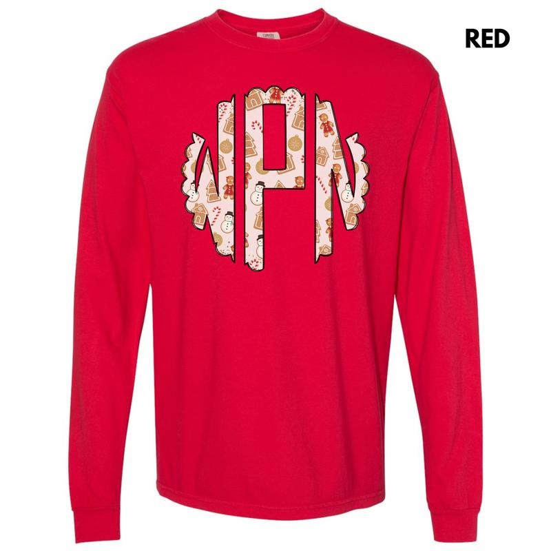 Cookie Monogram Long Sleeve Comfort Colors 'NLB' Shirt Hoodie Sweatshirt