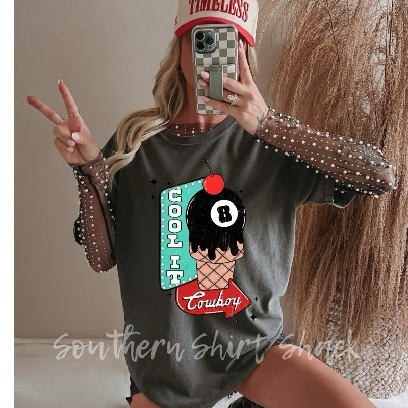 Cool it Cowboy retro ice cream 8 ball T shirt  | Pepper comfort colors t shirt Hoodie Sweatshirt | PrintMintTees.com